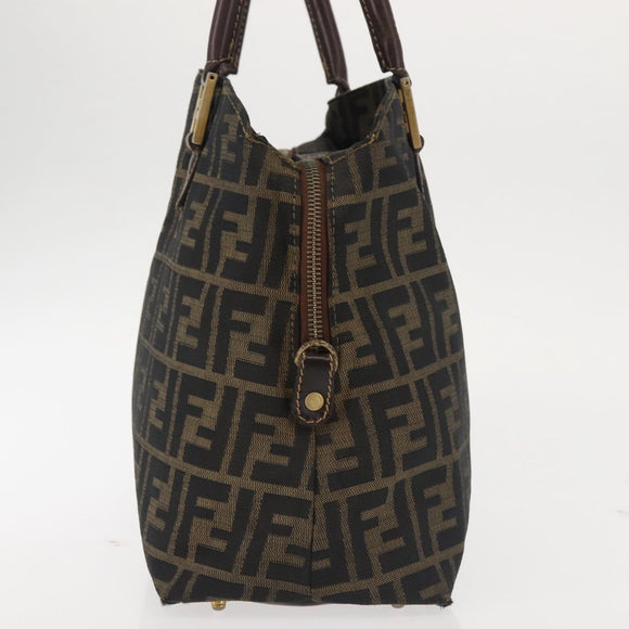 FENDI Zucca Canvas Hand Bag Brown Black gold Auth ti3427