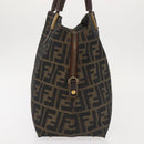 FENDI Zucca Canvas Hand Bag Brown Black gold Auth ti3427-4