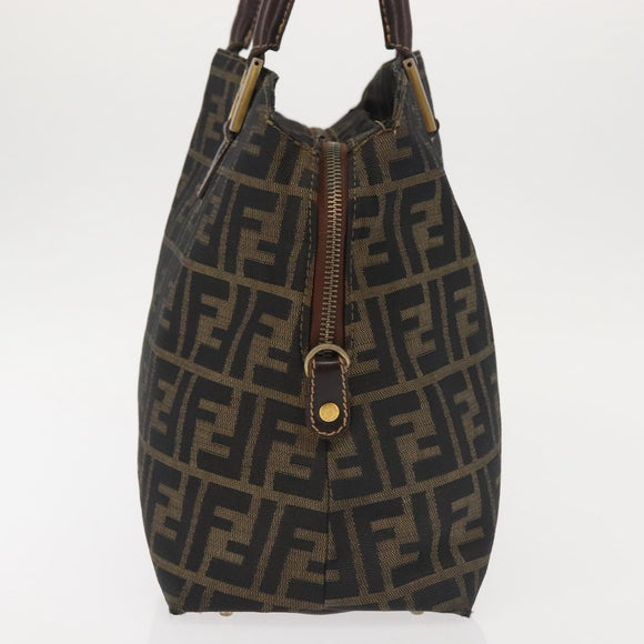 FENDI Zucca Canvas Hand Bag Brown Black gold Auth ti3427