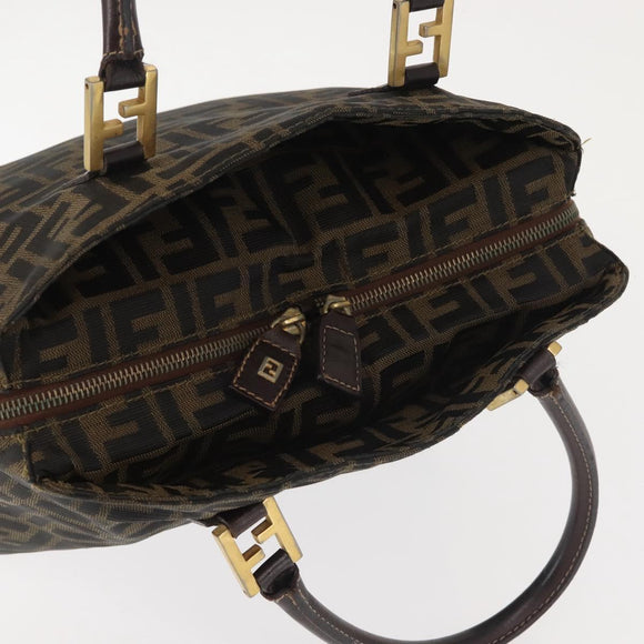 FENDI Zucca Canvas Hand Bag Brown Black gold Auth ti3427