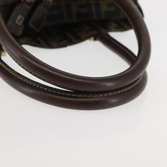 FENDI Zucca Canvas Hand Bag Brown Black gold Auth ti3427