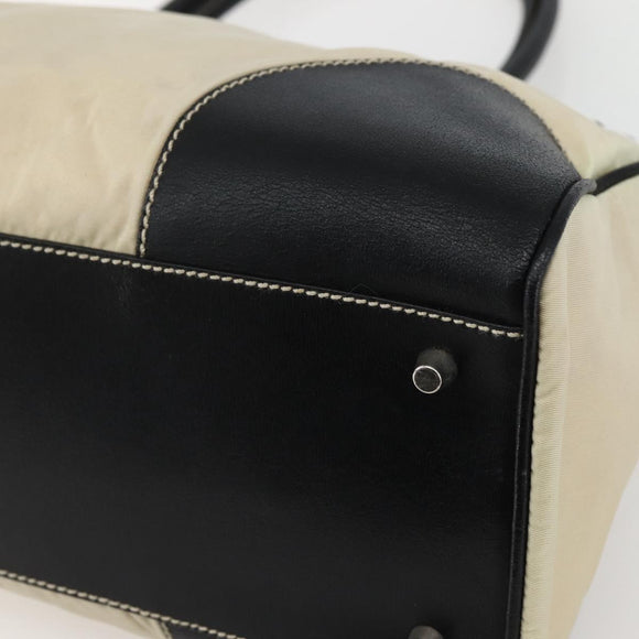 PRADA Tote Bag Nylon Leather Beige Black Silver Auth ti3428