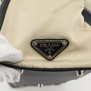 PRADA Tote Bag Nylon Leather Beige Black Silver Auth ti3428-18