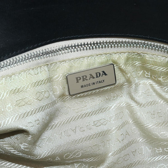 PRADA Tote Bag Nylon Leather Beige Black Silver Auth ti3428