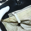 PRADA Tote Bag Nylon Leather Beige Black Silver Auth ti3428-19