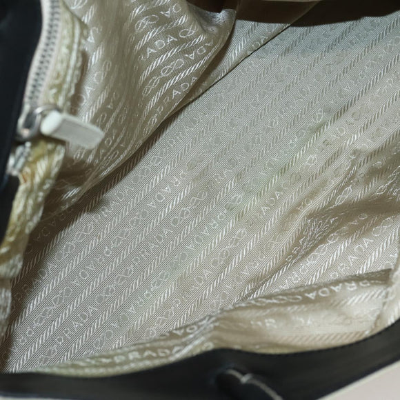 PRADA Tote Bag Nylon Leather Beige Black Silver Auth ti3428