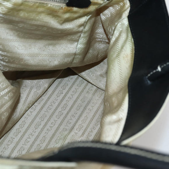 PRADA Tote Bag Nylon Leather Beige Black Silver Auth ti3428
