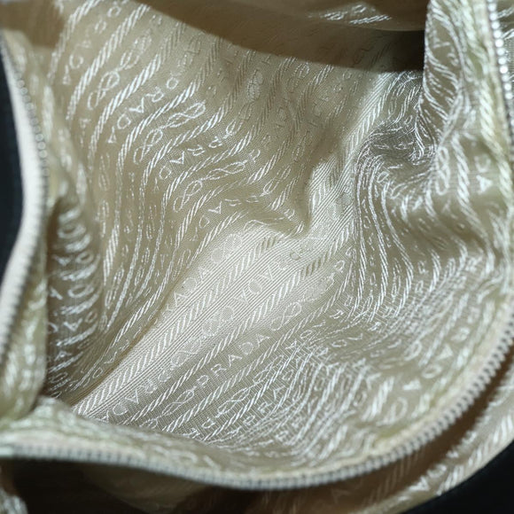 PRADA Tote Bag Nylon Leather Beige Black Silver Auth ti3428