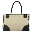 PRADA Tote Bag Nylon Leather Beige Black Silver Auth ti3428-2