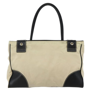 PRADA Tote Bag Nylon Leather Beige Black Silver Auth ti3428 - 0
