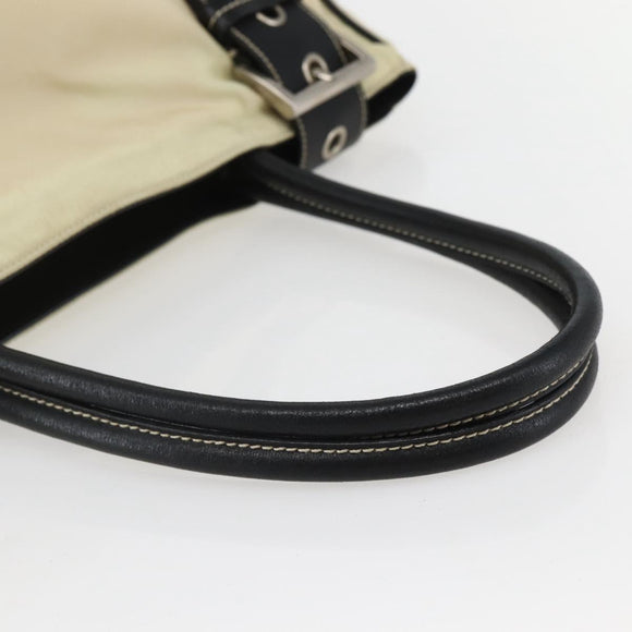 PRADA Tote Bag Nylon Leather Beige Black Silver Auth ti3428
