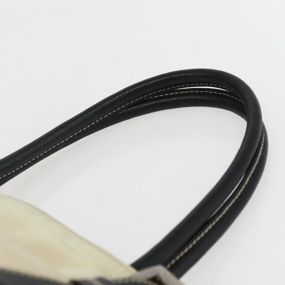 PRADA Tote Bag Nylon Leather Beige Black Silver Auth ti3428