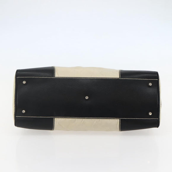 PRADA Tote Bag Nylon Leather Beige Black Silver Auth ti3428