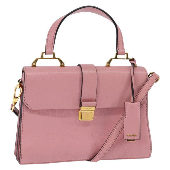 Miu Miu Madras Hand Bag Leather 2way Pink Gold Auth ti3432