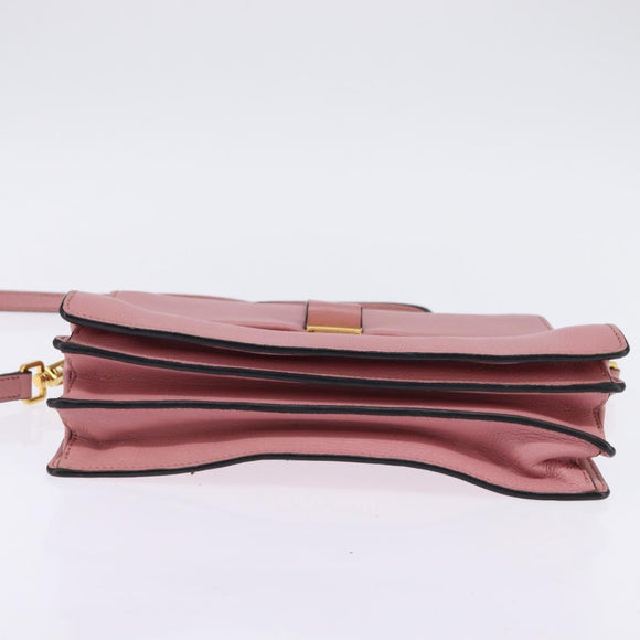 Miu Miu Madras Hand Bag Leather 2way Pink Gold Auth ti3432