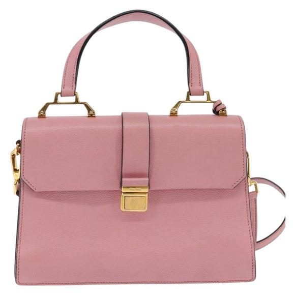 Miu Miu Madras Hand Bag Leather 2way Pink Gold Auth ti3432