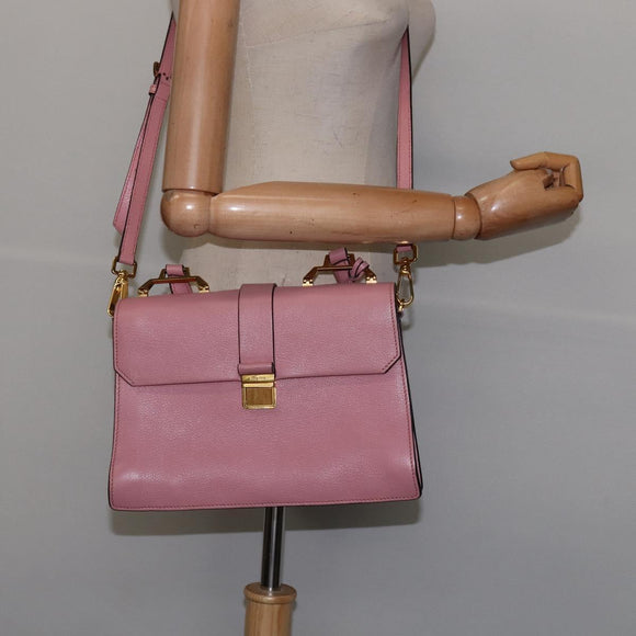 Miu Miu Madras Hand Bag Leather 2way Pink Gold Auth ti3432