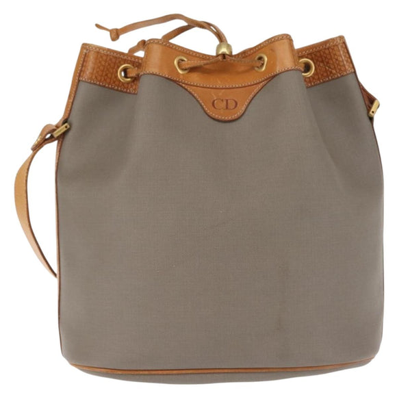 Christian Dior Shoulder Bag PVC Leather Gray Gold Auth ti3433