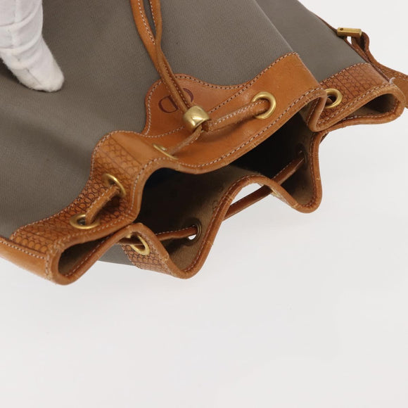 Christian Dior Shoulder Bag PVC Leather Gray Gold Auth ti3433