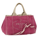 PRADA Canapa MM Hand Bag Canvas Pink Gold Auth ti3437-1