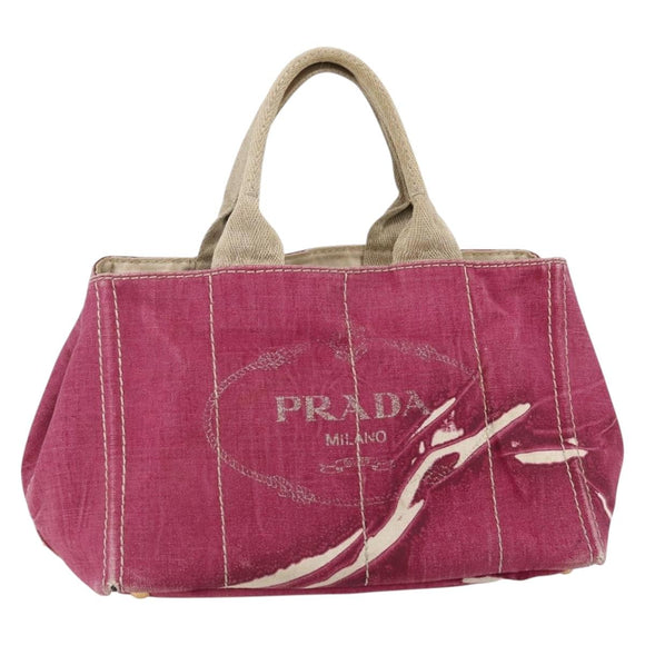 PRADA Canapa MM Hand Bag Canvas Pink Gold Auth ti3437