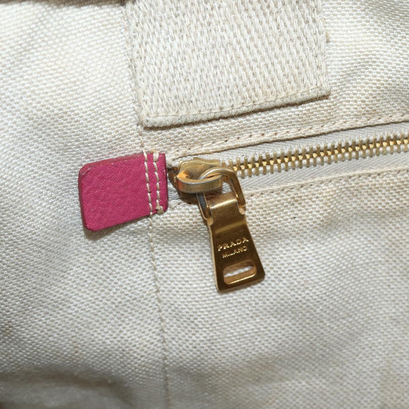 PRADA Canapa MM Hand Bag Canvas Pink Gold Auth ti3437