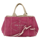 PRADA Canapa MM Hand Bag Canvas Pink Gold Auth ti3437-2