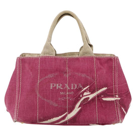 PRADA Canapa MM Hand Bag Canvas Pink Gold Auth ti3437 - 0