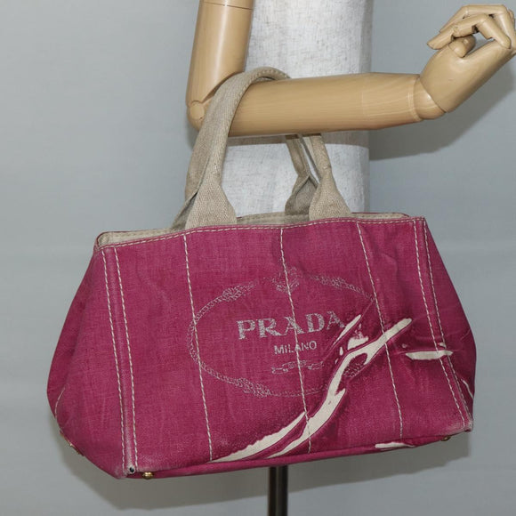 PRADA Canapa MM Hand Bag Canvas Pink Gold Auth ti3437