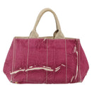 PRADA Canapa MM Hand Bag Canvas Pink Gold Auth ti3437-3