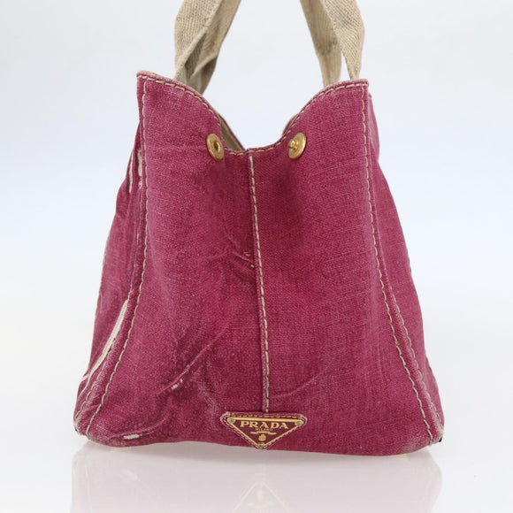 PRADA Canapa MM Hand Bag Canvas Pink Gold Auth ti3437