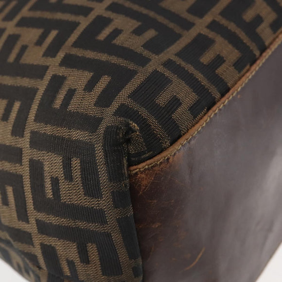 FENDI Zucca Canvas Hand Bag Brown Black gold Auth ti3440