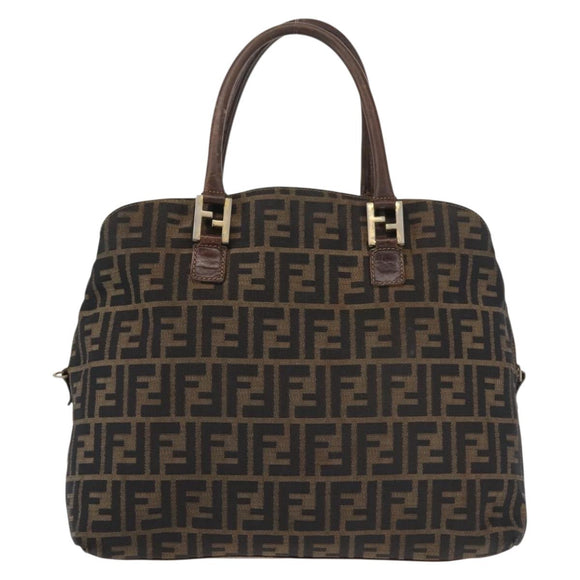 FENDI Zucca Canvas Hand Bag Brown Black gold Auth ti3440