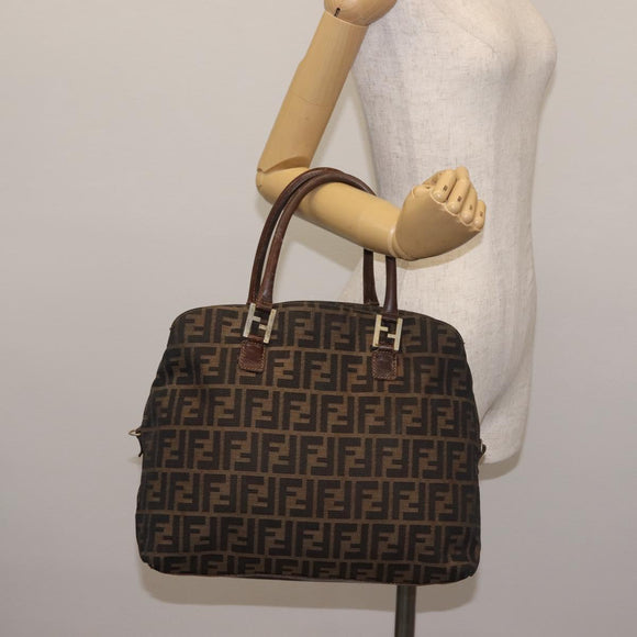 FENDI Zucca Canvas Hand Bag Brown Black gold Auth ti3440