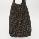 FENDI Zucca Canvas Hand Bag Brown Black gold Auth ti3440-3