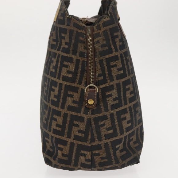 FENDI Zucca Canvas Hand Bag Brown Black gold Auth ti3440