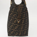 FENDI Zucca Canvas Hand Bag Brown Black gold Auth ti3440-4