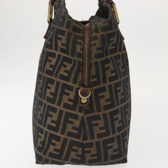 FENDI Zucca Canvas Hand Bag Brown Black gold Auth ti3440