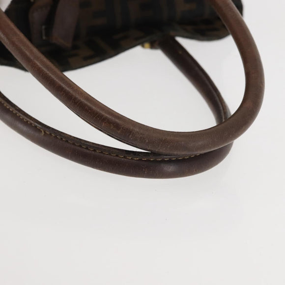 FENDI Zucca Canvas Hand Bag Brown Black gold Auth ti3440