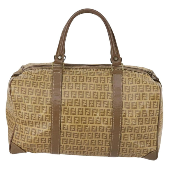 FENDI Zucchino Canvas Boston Bag Coated Canvas Beige Auth ti3442