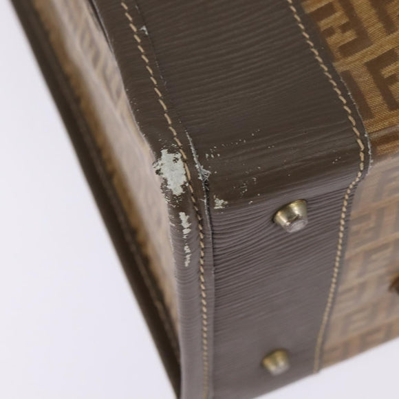 FENDI Zucchino Canvas Trunk Coated Canvas Brown Gold Auth ti3443