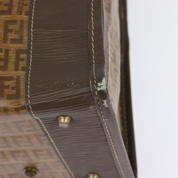 FENDI Zucchino Canvas Trunk Coated Canvas Brown Gold Auth ti3443