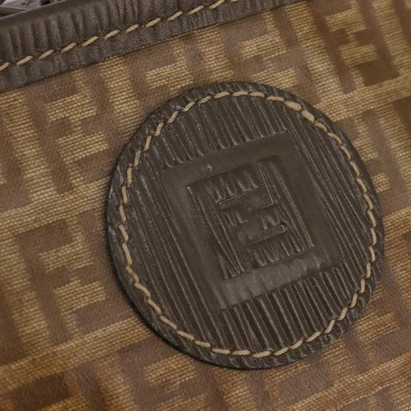 FENDI Zucchino Canvas Trunk Coated Canvas Brown Gold Auth ti3443