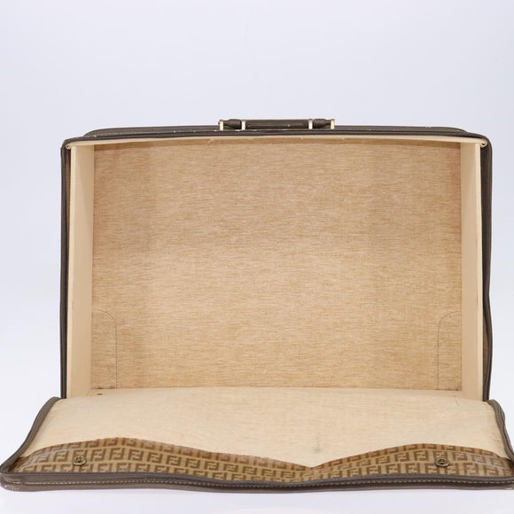 FENDI Zucchino Canvas Trunk Coated Canvas Brown Gold Auth ti3443