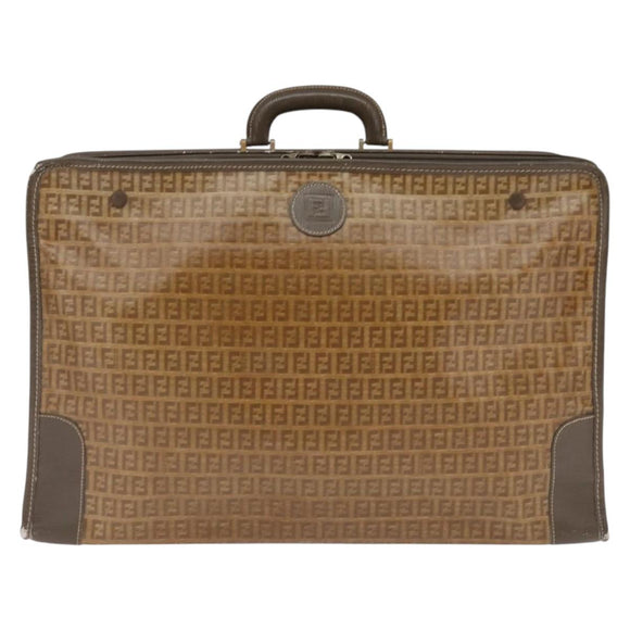 FENDI Zucchino Canvas Trunk Coated Canvas Brown Gold Auth ti3443