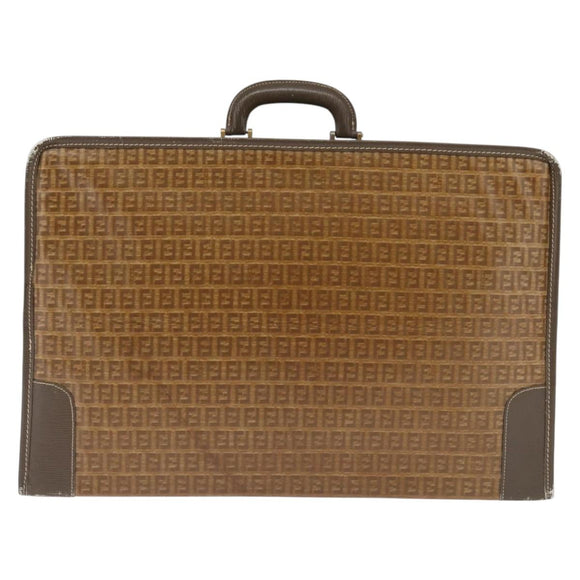 FENDI Zucchino Canvas Trunk Coated Canvas Brown Gold Auth ti3443
