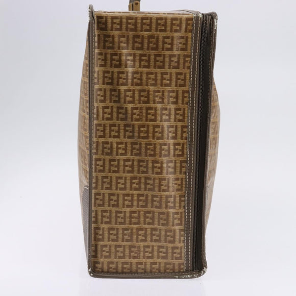 FENDI Zucchino Canvas Trunk Coated Canvas Brown Gold Auth ti3443