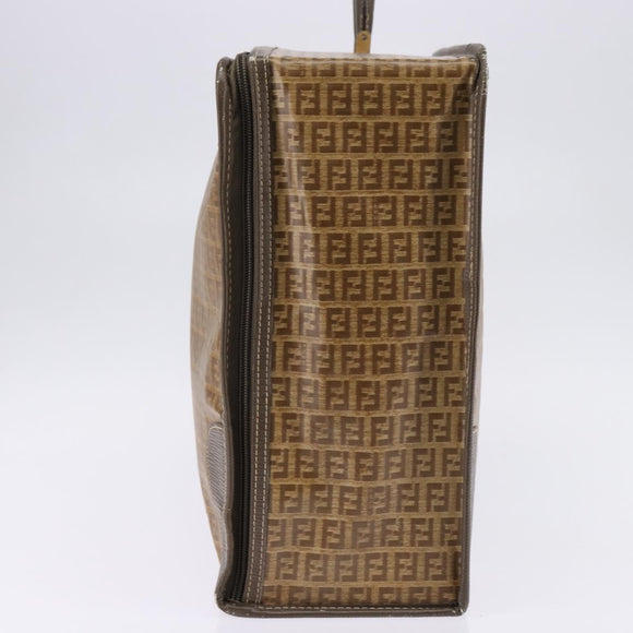 FENDI Zucchino Canvas Trunk Coated Canvas Brown Gold Auth ti3443