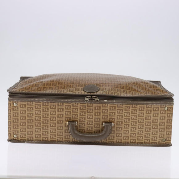 FENDI Zucchino Canvas Trunk Coated Canvas Brown Gold Auth ti3443