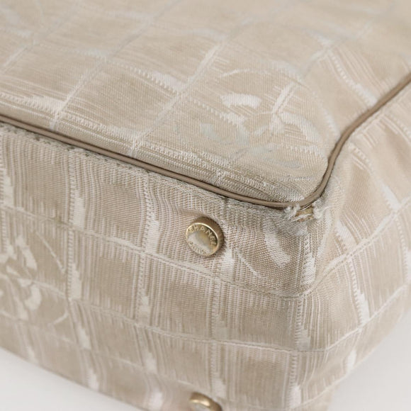 CHANEL New Travel Line Tote Bag Nylon Beige Gold CC Auth ti3446
